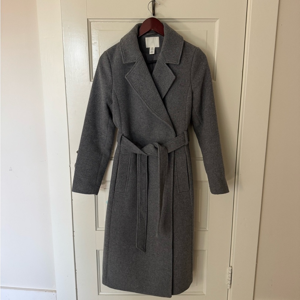 H&M Gray Long Wool-Blend Belted Coat
